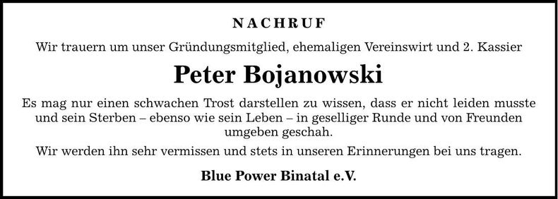 Traueranzeige Peter Bojanowski