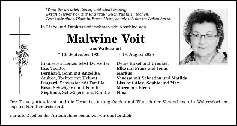Traueranzeige Malwine Voit