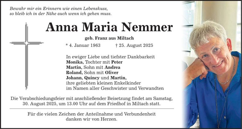 Traueranzeige Anna Maria Nemmer