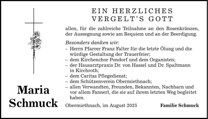 Traueranzeige Maria Schmuck