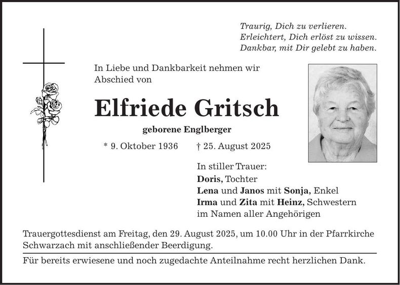 Traueranzeige Elfriede Gritsch