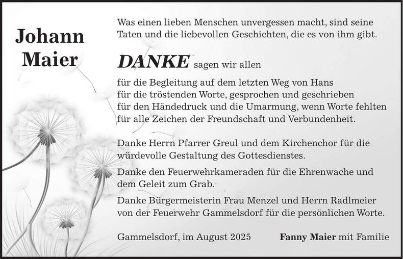 Traueranzeige Johann Maier