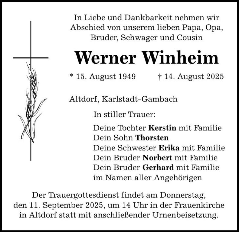 Traueranzeige Werner Winheim