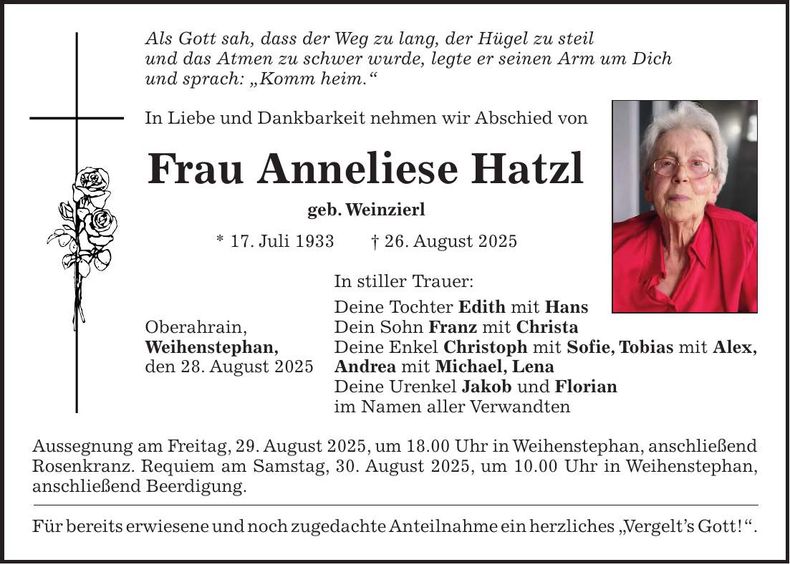 Traueranzeige Anneliese Hatzl