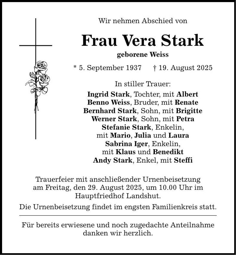 Traueranzeige Vera Stark