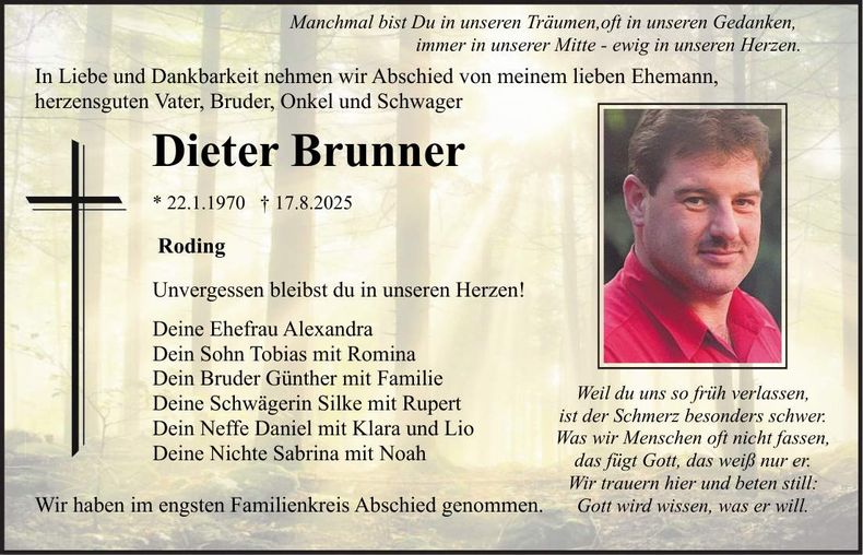 Traueranzeige Dieter Brunner