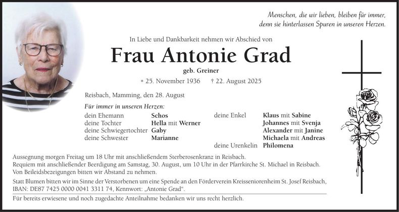 Traueranzeige Antonie Grad