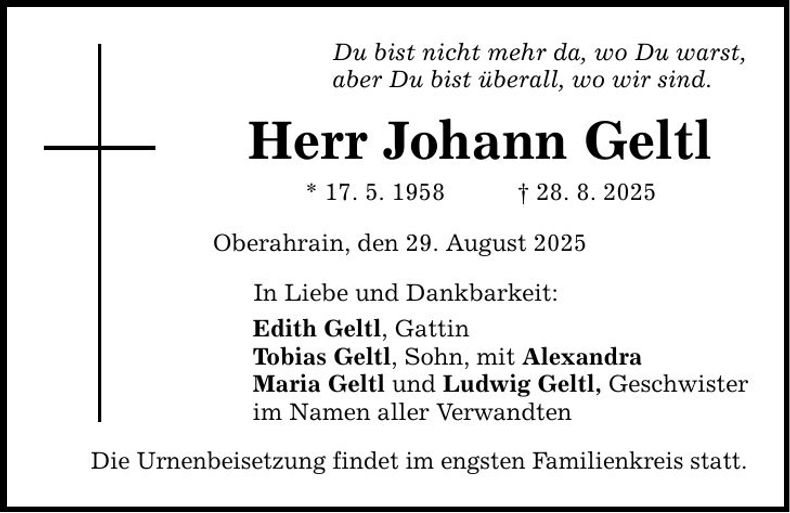 Traueranzeige Johann Geltl