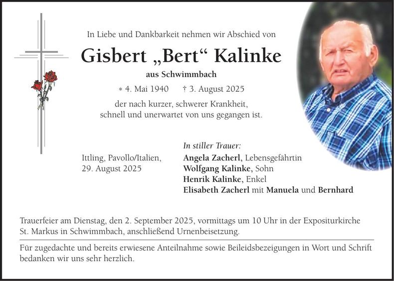 Traueranzeige Gisbert Kalinke