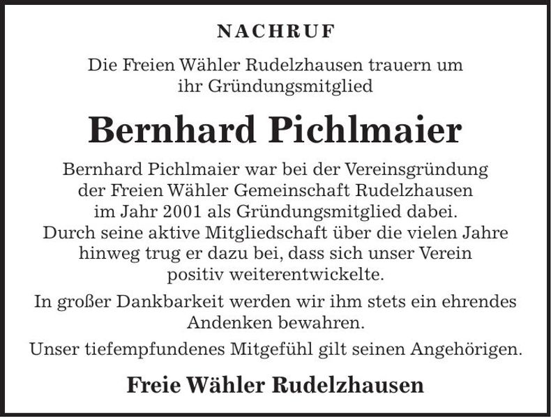 Traueranzeige Bernhard Pichlmaier