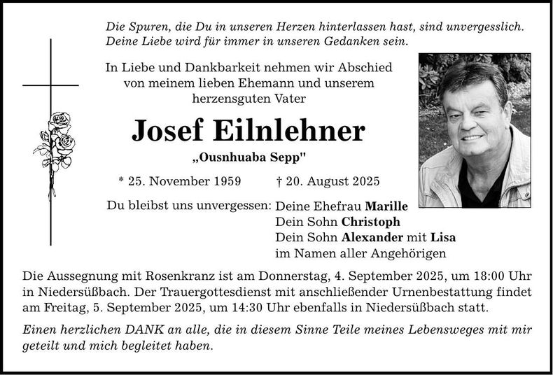 Traueranzeige Josef Eilnlehner