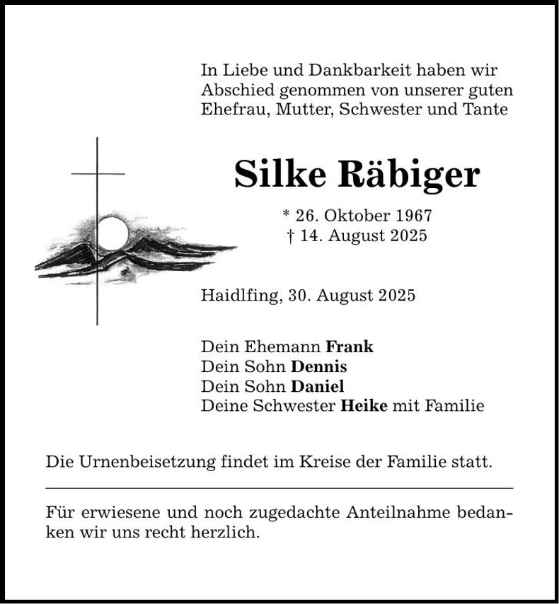 Traueranzeige Silke Räbiger