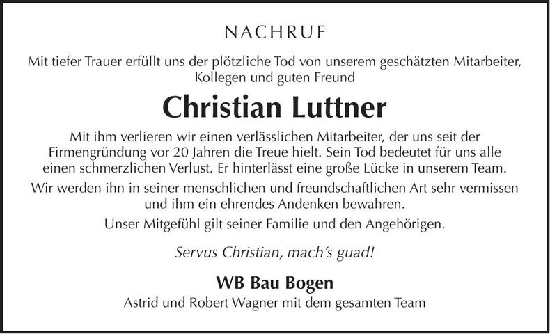 Traueranzeige Christian Luttner
