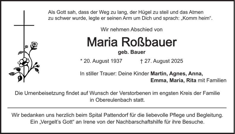 Traueranzeige Maria Roßbauer
