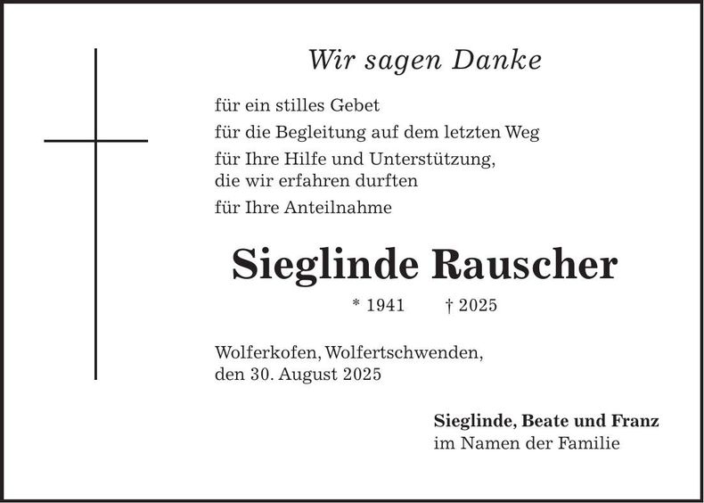 Traueranzeige Sieglinde Rauscher