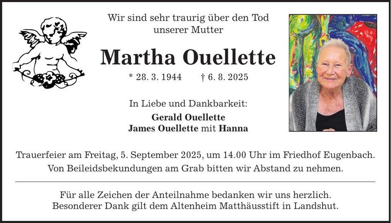 Traueranzeige Martha Quellette