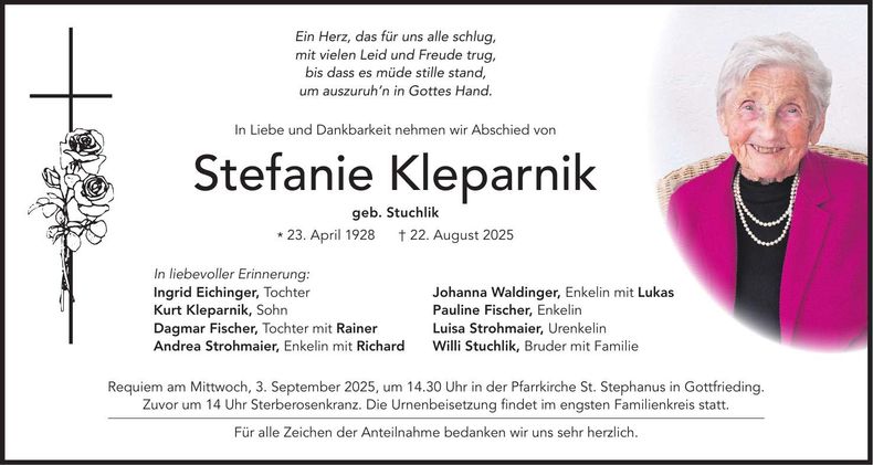 Traueranzeige Stefanie Kleparnik