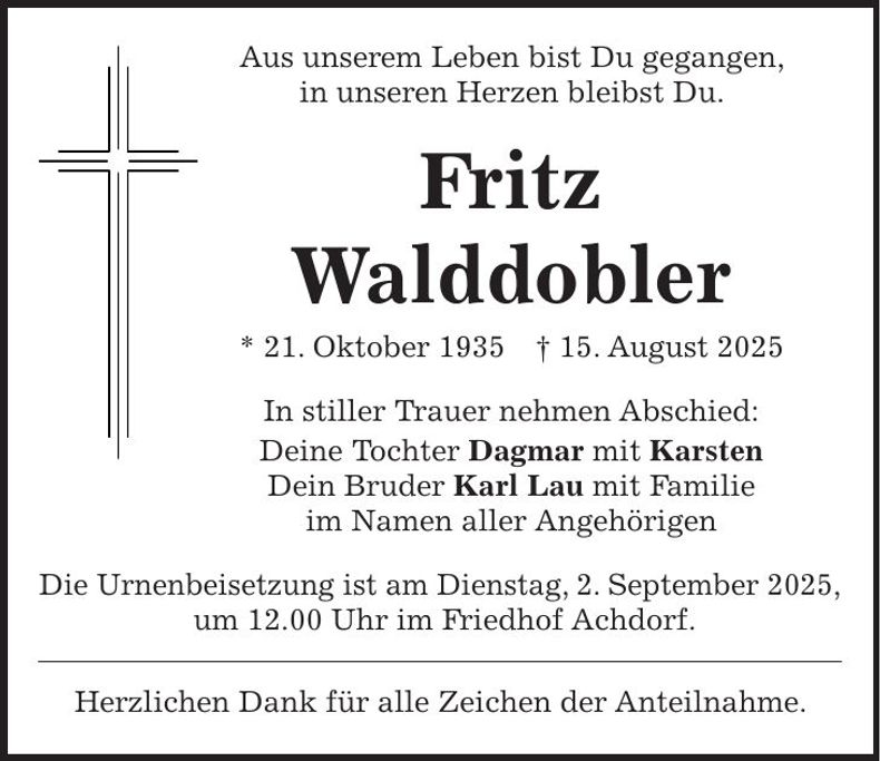 Traueranzeige Fritz Walddobler