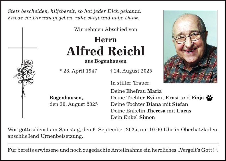Traueranzeige Alfred Reichl