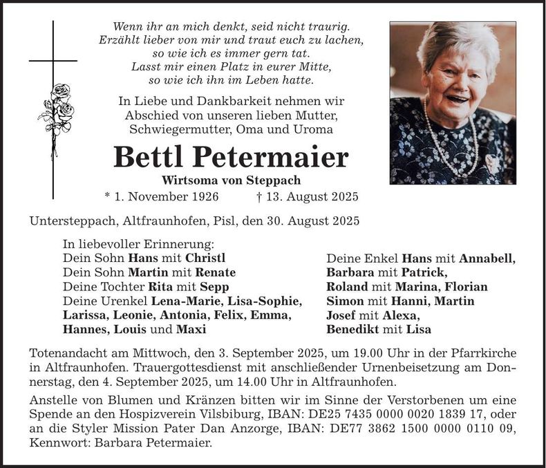 Traueranzeige Bettl Petermaier