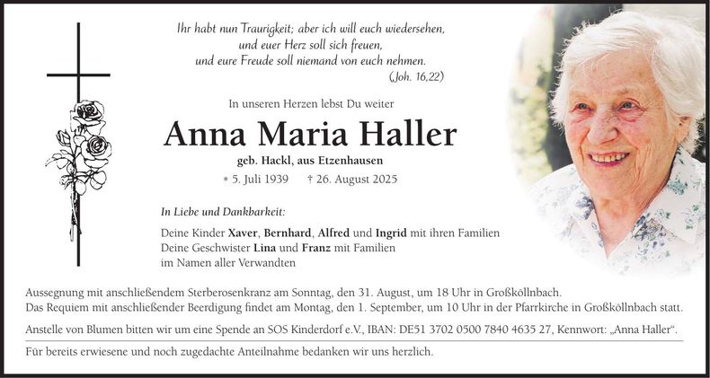 Traueranzeige Anna Maria Haller