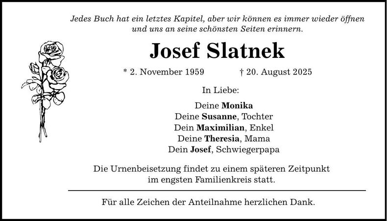 Traueranzeige Josef Slatnek