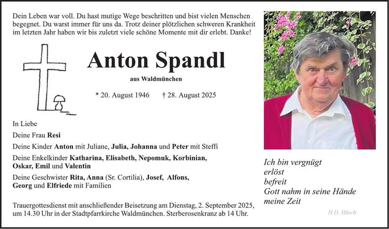 Traueranzeige Anton Spandl