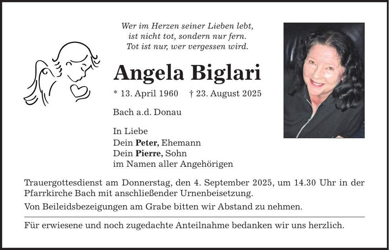 Traueranzeige Angela Biglari