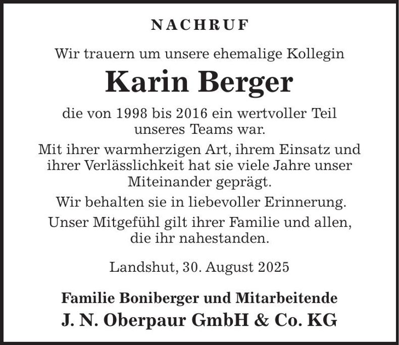 Traueranzeige Karin Berger