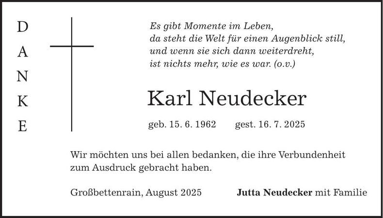Traueranzeige Karl Neudecker