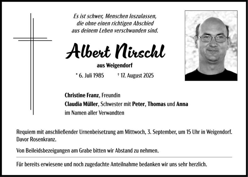 Traueranzeige Albert Nirschl