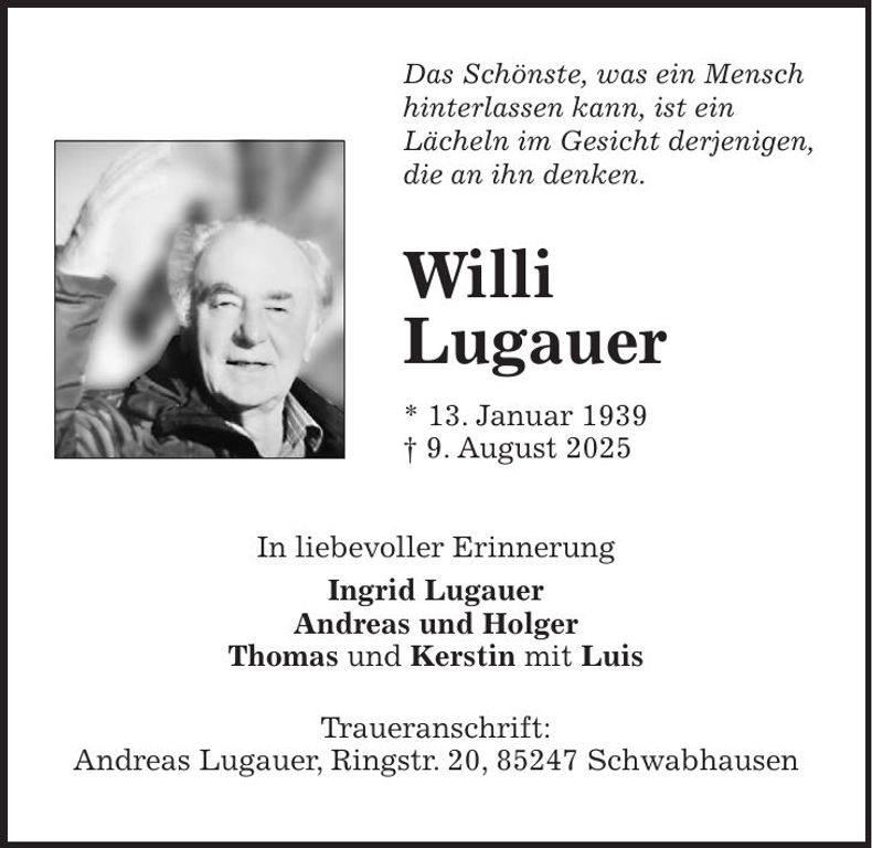 Traueranzeige Willi Lugauer