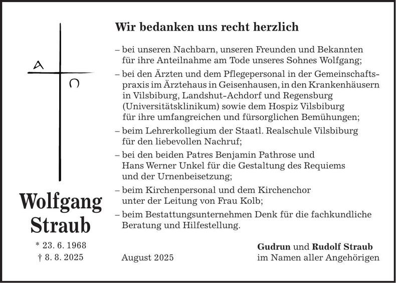 Traueranzeige Wolfgang Straub