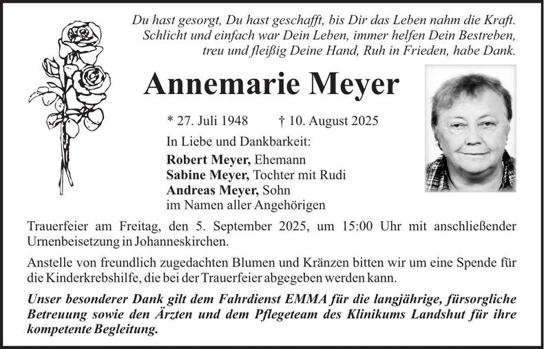 Traueranzeige Annemarie Meyer