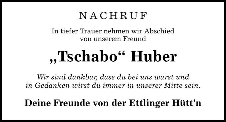 Traueranzeige Josef Huber