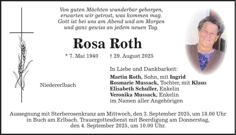 Traueranzeige Rosa Roth
