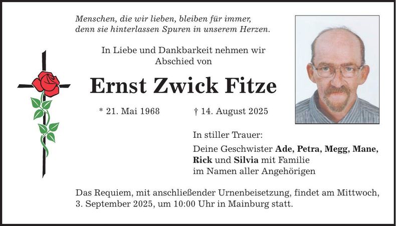 Traueranzeige Ernst Fitze
