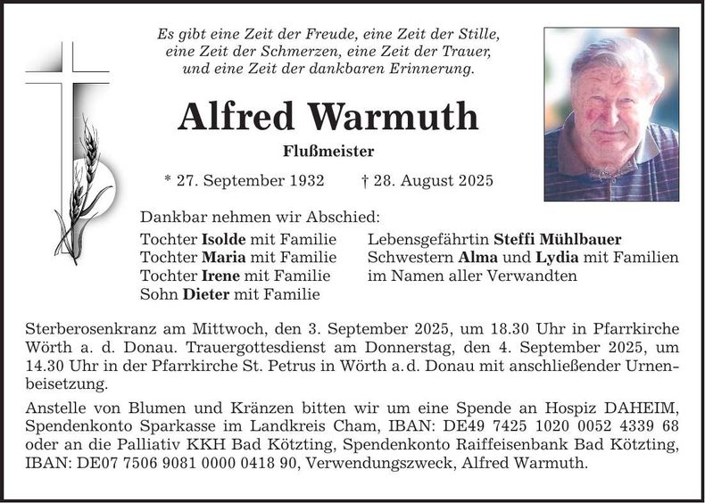 Traueranzeige Alfred Warmuth