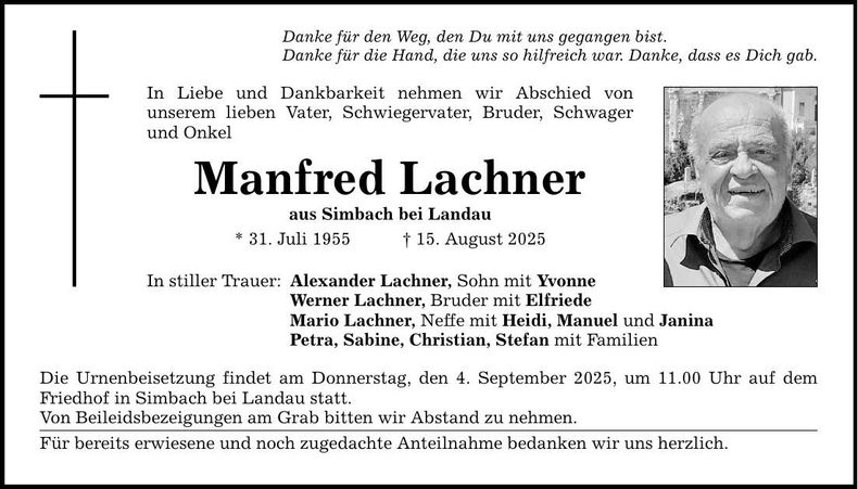 Traueranzeige Manfred Lachner