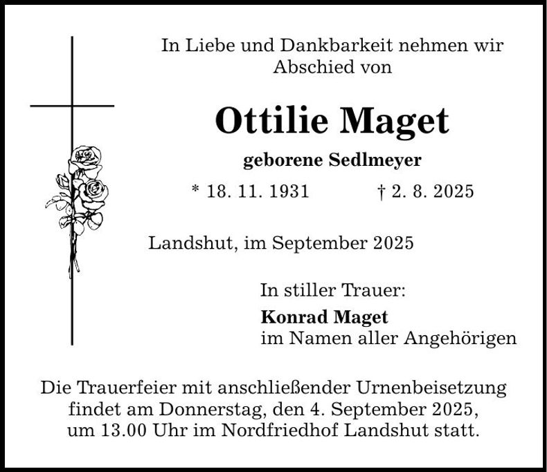 Traueranzeige Ottilie Maget