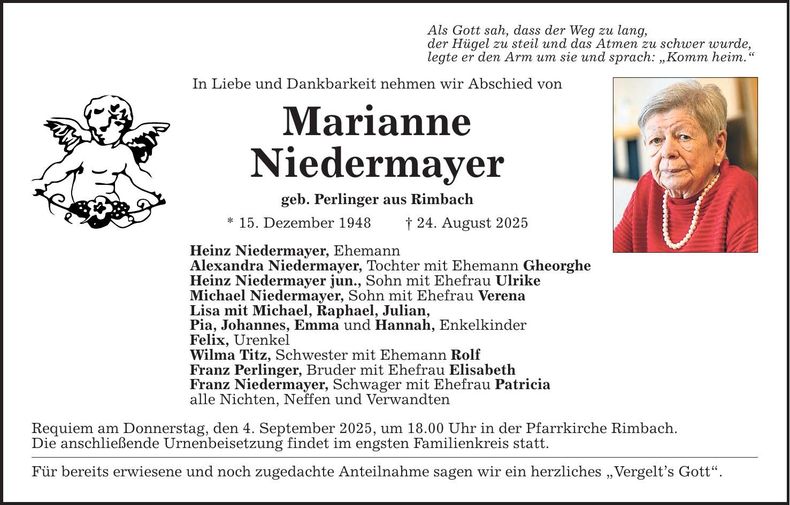 Traueranzeige Marianne Niedermayer