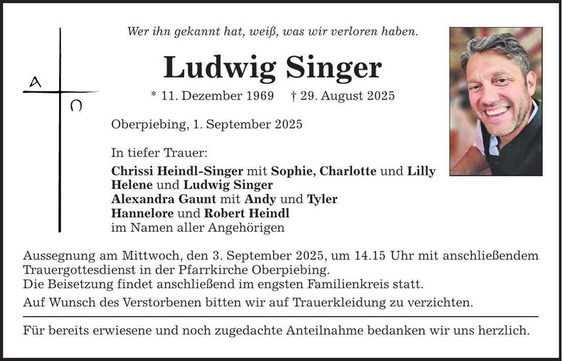 Traueranzeige Ludwig Singer