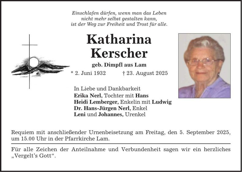 Traueranzeige Katharina Kerscher