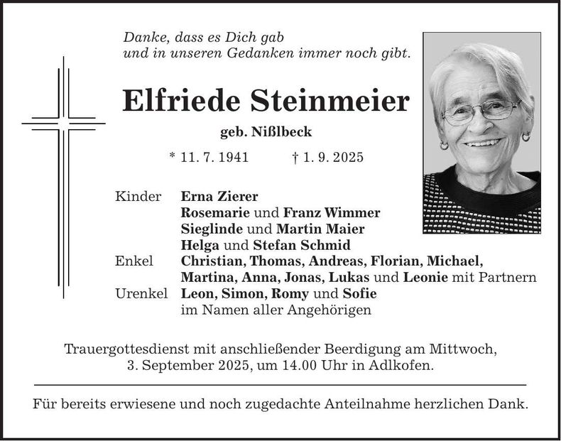Traueranzeige Elfriede Steinmeier