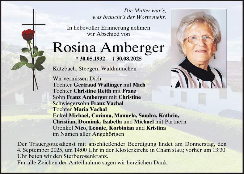 Traueranzeige Rosina Amberger