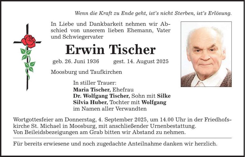 Traueranzeige Erwin Tischer