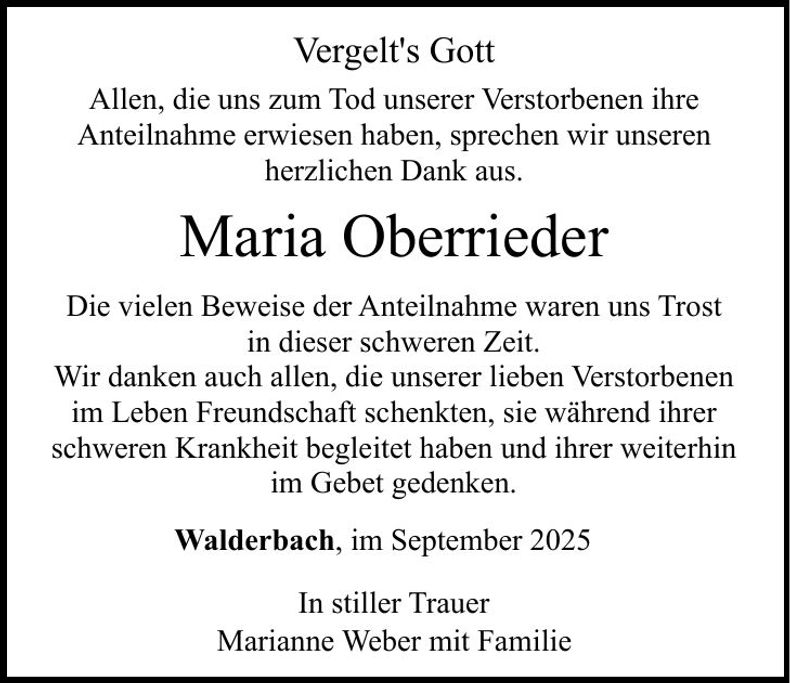Traueranzeige Maria Oberrieder