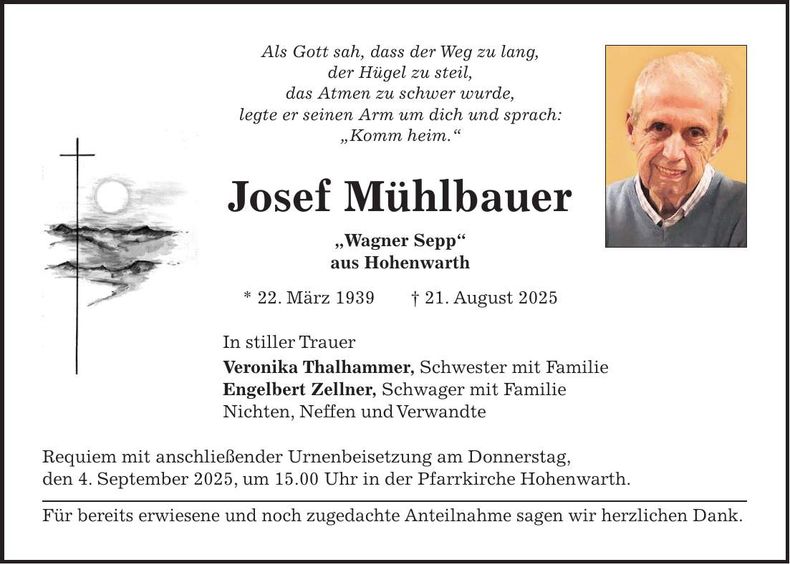 Traueranzeige Josef Mühlbauer