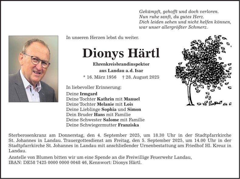 Traueranzeige Dionys Härtl