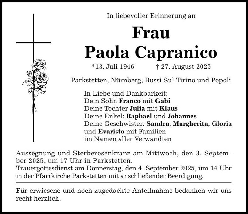 Traueranzeige Paola Capranico